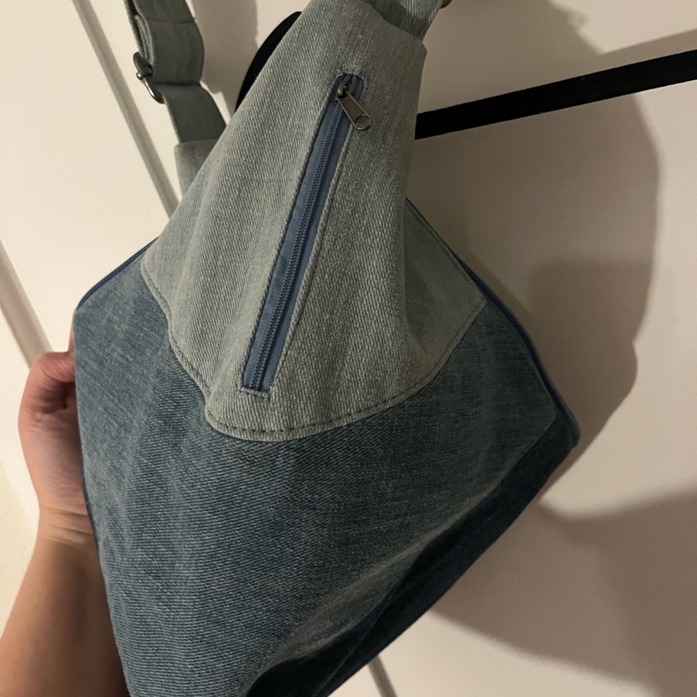 Denim Crescent Patchwork Shoulder Bag - image 3